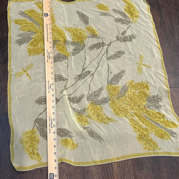 Vintage Vera Neumann Scarf Silk Chiffon Sheer Floral Yellow Ladybug 30X26" Rare! - Picture 3 of 11